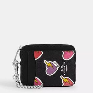 NWT - Coach Zip Card Case With Heart Bolt Print